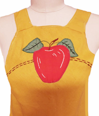 *VINTAGE '50S CUSTOM MADE EMBROIDERED APPLE BIB APRON - NEW OLD STOCK - NEVER USED