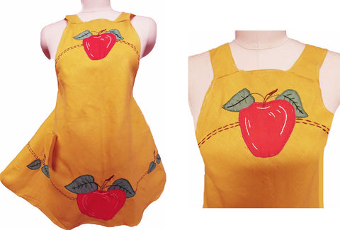 *VINTAGE '50S CUSTOM MADE EMBROIDERED APPLE BIB APRON - NEW OLD STOCK - NEVER USED
