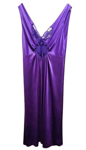 VINTAGE ADONNA SPANDEX LACE NIGHTGOWN WITH ROSETTE AND SATIN RIBBONS NIGHTGOWN IN AMETHYST - SIZE LARGE
