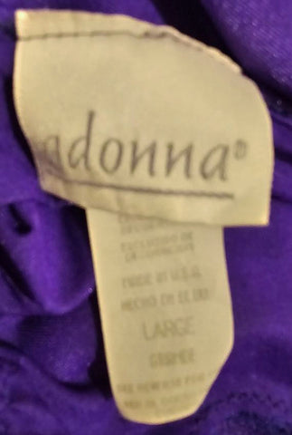VINTAGE ADONNA SPANDEX LACE NIGHTGOWN WITH ROSETTE AND SATIN RIBBONS NIGHTGOWN IN AMETHYST - SIZE LARGE
