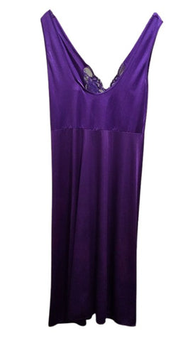 VINTAGE ADONNA SPANDEX LACE NIGHTGOWN WITH ROSETTE AND SATIN RIBBONS NIGHTGOWN IN AMETHYST - SIZE LARGE