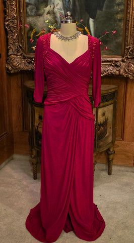 *  NEW - ADRIANNA PAPELL COLLECTION RUCHED EVENING GOWN IN DEEP SCARLET