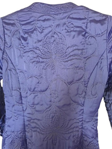 RARE 1960S B. ALTMAN & CO. HYACINTH PERIWINKLE QUILTED SATINY ROBE | MADE IN HONG KONG | FLORAL VINE DESIGN