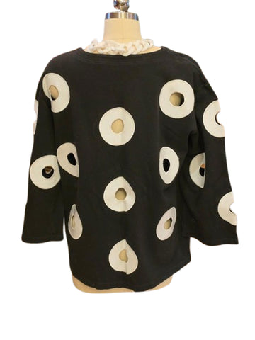 VINTAGE ANDREA JOVINE 90S CUT OUT TOP – BLACK WHITE MOD STYLE HIPPIE VIBES EARLY 1990S