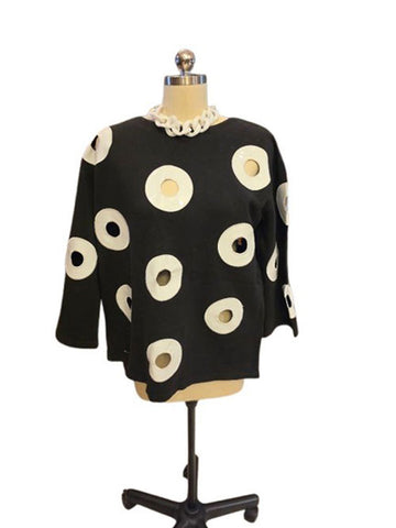VINTAGE ANDREA JOVINE 90S CUT OUT TOP – BLACK WHITE MOD STYLE HIPPIE VIBES EARLY 1990S