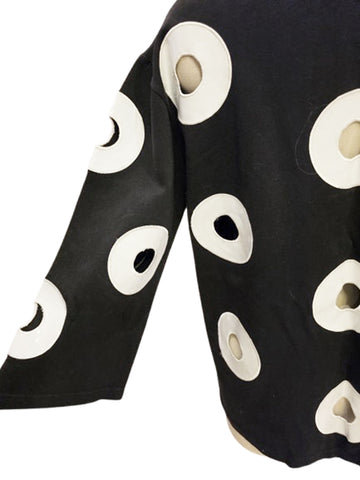 VINTAGE ANDREA JOVINE 90S CUT OUT TOP – BLACK WHITE MOD STYLE HIPPIE VIBES EARLY 1990S