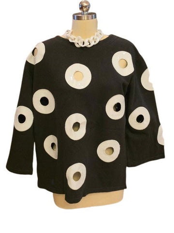 VINTAGE ANDREA JOVINE 90S CUT OUT TOP – BLACK WHITE MOD STYLE HIPPIE VIBES EARLY 1990S