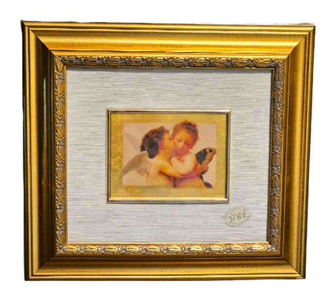 VINTAGE MADE IN ITALY ARTISTIC REPRODUCTION ANGELS SET OF 2 ART PICTURES DOUBLE MATTED EXQUISITE 14K GOLD LEAF FRAMES