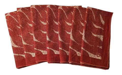 VINTAGE ANNE KLEIN NAPKINS - LION MOTIF - COTTON RUST AND CREAM VINTAGE - SET OF 7