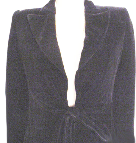 EMPORIO GIORGIO ARMANI BLACK VELVET DRAPED COAT WITH TIE - DIAGONAL FLAP DETAIL FRONT