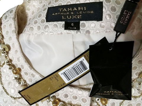 GORGEOUS TAHARI ARTHUR S LAVINE LUXE IVORY & METALLIC GOLD EVENING SUIT NEW WITH TAGS $320