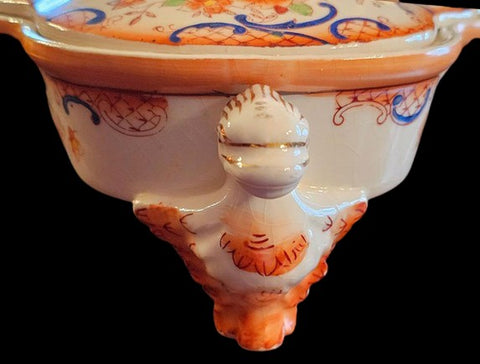 VINTAGE CHINESE ASIAN 3-SECTION SERVING DISH WITH LID ON RAISED LION LEGS