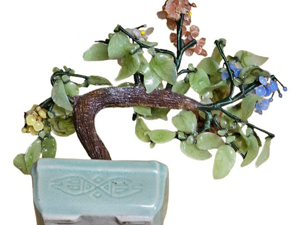 vintage jade bonsai tree VINTAGE CHINESE PINK AND PERIWINKLE BLUE GLASS OR JADE BONSAI TREE – Vintage Clothing & Fashions