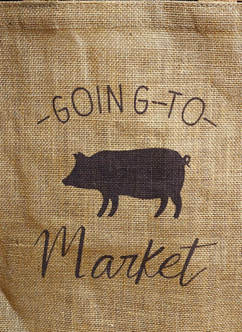 NEW - BALLARD DESIGNS GOING TO MARKET JUTE GROCERY TOTE ONE LITTLE PIG BAG REUSE