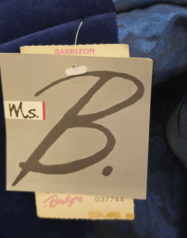 VINTAGE BARBIZON LIQUID SAPPHIRE JACQUARD ROBE - NWT NEW OLD STOCK - ROYAL BLUE - VELVET TRIM - LARGE