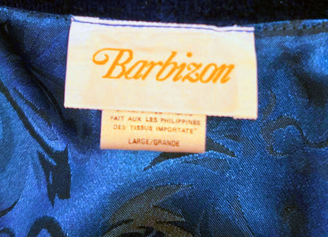VINTAGE BARBIZON LIQUID SAPPHIRE JACQUARD ROBE - NWT NEW OLD STOCK - ROYAL BLUE - VELVET TRIM - LARGE