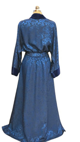 VINTAGE BARBIZON LIQUID SAPPHIRE JACQUARD ROBE - NWT NEW OLD STOCK - ROYAL BLUE - VELVET TRIM - LARGE