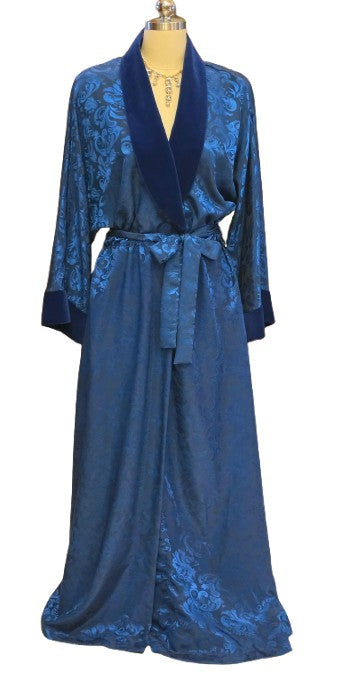 VINTAGE BARBIZON LIQUID SAPPHIRE JACQUARD ROBE - NWT NEW OLD STOCK - ROYAL BLUE - VELVET TRIM - LARGE