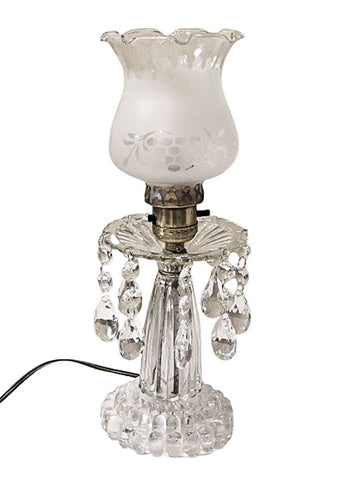 VINTAGE 1940s / 1950s LEVITON VANITY BEDROOM LAMP WITH BRILLIANT HANGING CRYSTAL PRISIMS