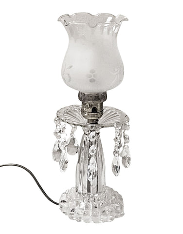 VINTAGE 1940s / 1950s LEVITON VANITY BEDROOM LAMP WITH BRILLIANT HANGING CRYSTAL PRISIMS