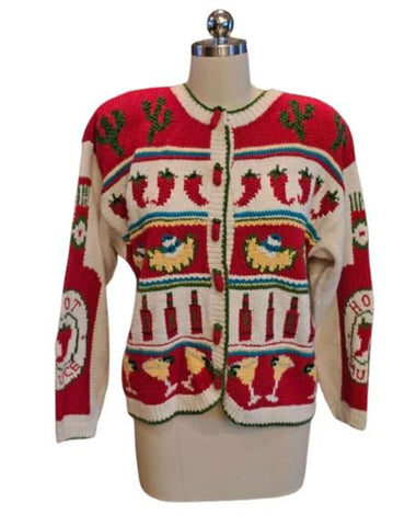 VINTAGE BELLE POINTE CHILI PEPPER CARDIGAN RAMIE COTTON HOT SAUCE FIESTA SWEATER MEXICAN THEME SIZE MEDIUM / LARGE HONG KONG