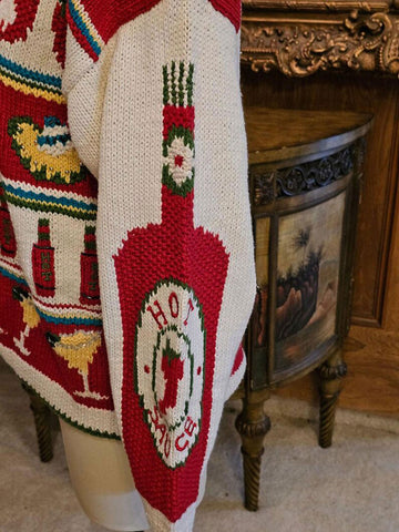 VINTAGE BELLE POINTE CHILI PEPPER CARDIGAN RAMIE COTTON HOT SAUCE FIESTA SWEATER MEXICAN THEME SIZE MEDIUM / LARGE HONG KONG