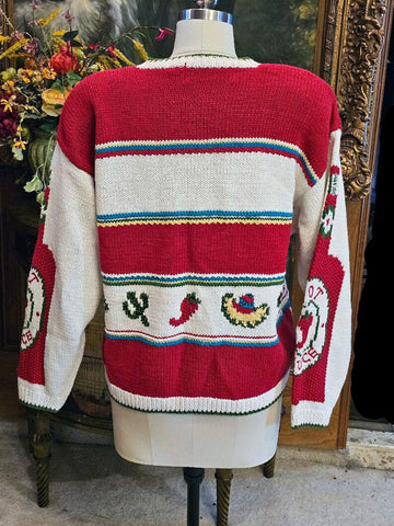 VINTAGE BELLE POINTE CHILI PEPPER CARDIGAN RAMIE COTTON HOT SAUCE FIESTA SWEATER MEXICAN THEME SIZE MEDIUM / LARGE HONG KONG