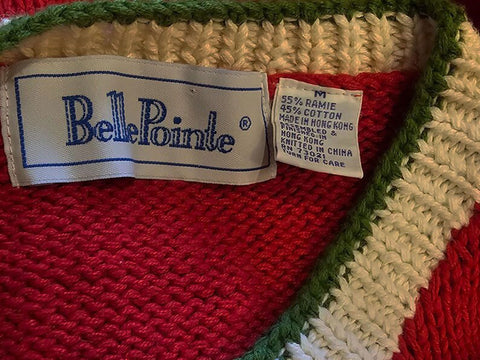 VINTAGE BELLE POINTE CHILI PEPPER CARDIGAN RAMIE COTTON HOT SAUCE FIESTA SWEATER MEXICAN THEME SIZE MEDIUM / LARGE HONG KONG