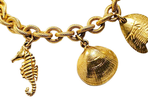 VINTAGE BEN-AMUN GOLD TONE SEASHELL BEACH CHARM BRACELET