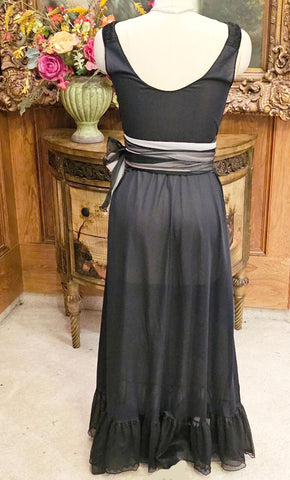 VINTAGE BLACK SQUARE RUCHED NECKLINE WITH  PALE PINK AND BLACK CUMMERBUND