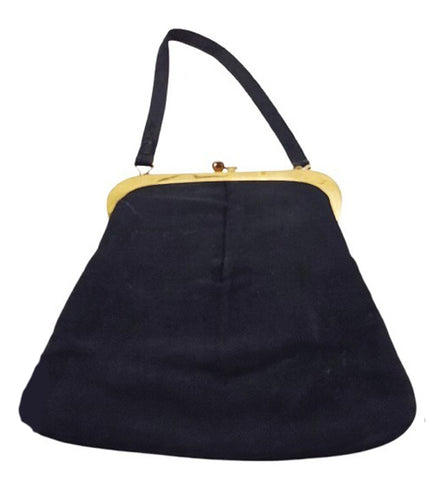 VINTAGE 1940s / 1950s BLACK FAILLE EVENING BAG BLACK PURSE HANDBAG