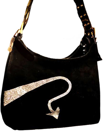 NEW "FETISH BY EVE" SPARKLING DEVIL'S TAIL SPARKLING CRYSTALS SUEDE PURSE WITH DUST BAG