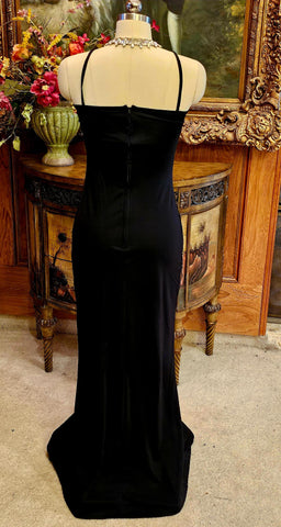 VINTAGE 1970s / 1980s BLACK & RED HALTER BIAS CUT EVENING GOWN BIAS CUT - GLAMOROUS PARTY DRESS