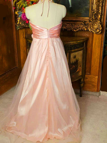 NEW OLD STOCK - GLAMOROUS BLONDIE NITES SATIN SEQUIN ARTIFICIAL FLOWERS PLEATED EVENING GOWN