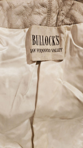 VINTAGE 1960s / 1970s BULLOCK'S SNOW QUEEN BEIGE LEATHER COAT WITH FUR COLLAR AND HEM