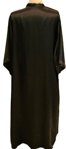 VINTAGE BLACK SATIN PEIGNOIR & NIGHTGOWN SET – GOLD EMBROIDERY, GLAMOROUS LINGERIE ENSEMBLE