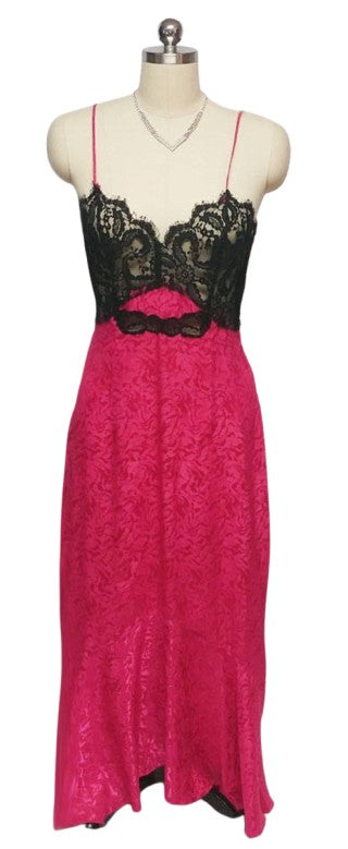 VINTAGE GLAMOUR BLACK EYELASH LACE FISHTAIL JACQUARD NIGHTGOWN IN RASPBERRY