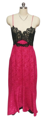 VINTAGE GLAMOUR BLACK EYELASH LACE FISHTAIL JACQUARD NIGHTGOWN IN RASPBERRY