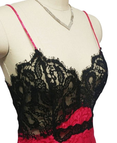 VINTAGE GLAMOUR BLACK EYELASH LACE FISHTAIL JACQUARD NIGHTGOWN IN RASPBERRY