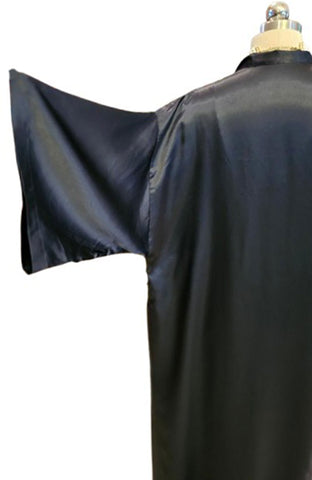 VINTAGE BLACK SATIN PEIGNOIR & NIGHTGOWN SET – GOLD EMBROIDERY, GLAMOROUS LINGERIE ENSEMBLE