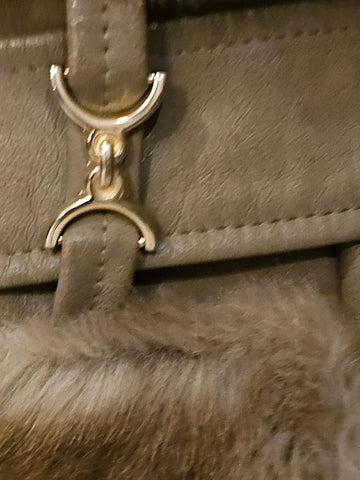 VINTAGE 60S TISSAVEL FAUX FUR LEATHER COAT BRONZE SATIN GOLD BUTTONS BELTED