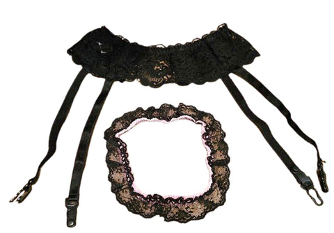 VINTAGE CHRISTIAN DIOR BLACK LACE GARTER BELT - INTIMATES PARIS NEW YORK DESIGNER LINGERIE WITH BONUS HOT PINK & LACE GARTER