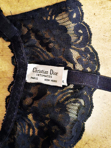 VINTAGE CHRISTIAN DIOR BLACK LACE GARTER BELT - INTIMATES PARIS NEW YORK DESIGNER LINGERIE WITH BONUS HOT PINK & LACE GARTER