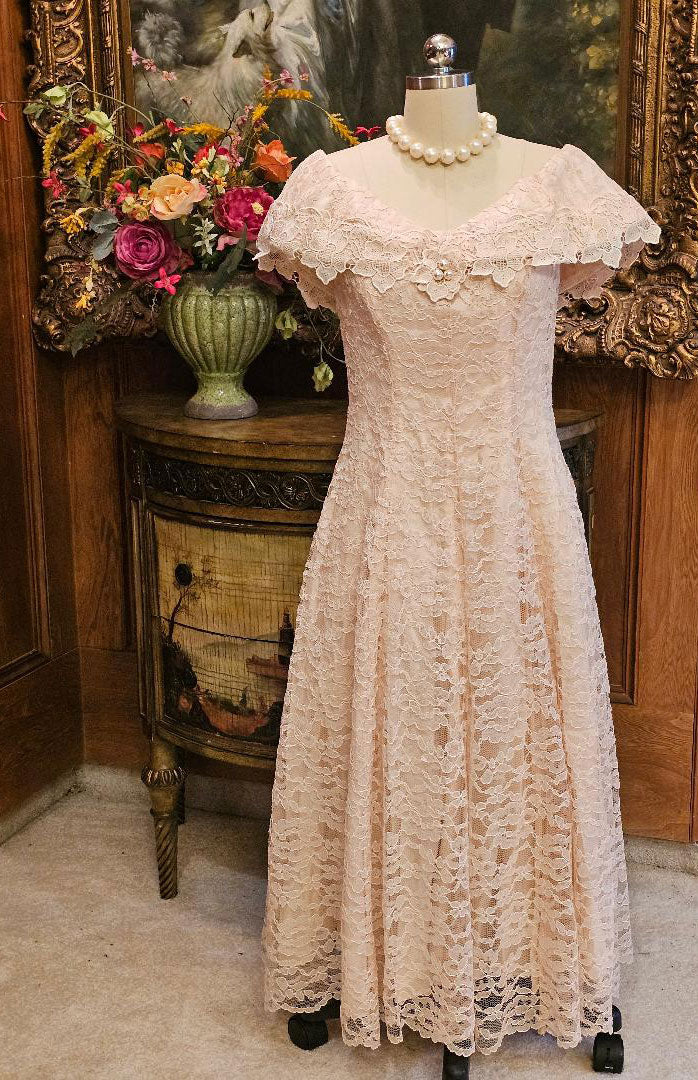Cachet by Bari Protas 80s ヴィンテージ シフォンドレス VTG Cachet by Bari Protas Cream Lace Set - Etsy
