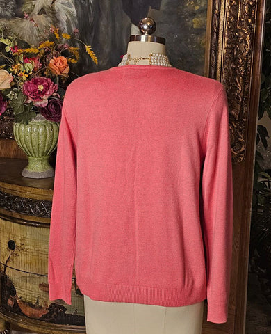 VINTAGE NEW W TAG SILK CASHMERE CARDIGAN SWEATER IN DEEP SEA CORAL