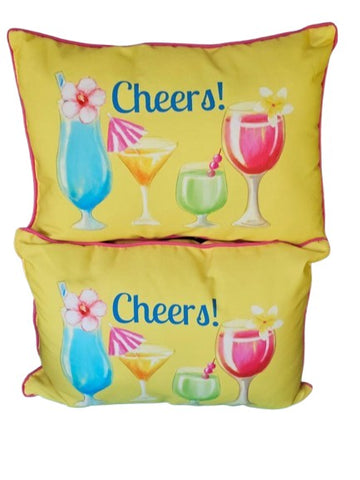 SUMMERY "CHEERS" COCKTAIL PILLOWS IN BEAUTIFUL COLORS (2) - NEARLY NEW!