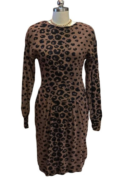 VINTAGE GLAMOROUS CHETTA B PETER NOVIELLO BLOOM SAKS FIFTH AVENUE LEOPARD  DRESS
