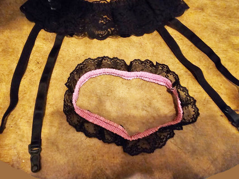 VINTAGE CHRISTIAN DIOR BLACK LACE GARTER BELT - INTIMATES PARIS NEW YORK DESIGNER LINGERIE WITH BONUS HOT PINK & LACE GARTER