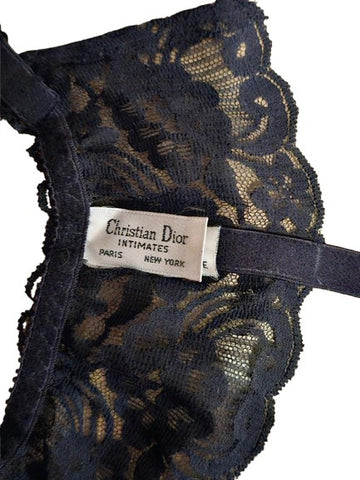 VINTAGE CHRISTIAN DIOR BLACK LACE GARTER BELT - INTIMATES PARIS NEW YORK DESIGNER LINGERIE WITH BONUS HOT PINK & LACE GARTER
