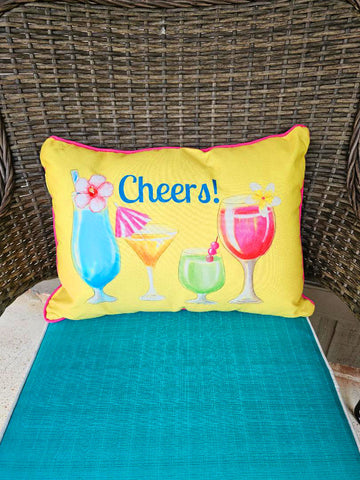 SUMMERY "CHEERS" COCKTAIL PILLOWS IN BEAUTIFUL COLORS (2) - NEARLY NEW!